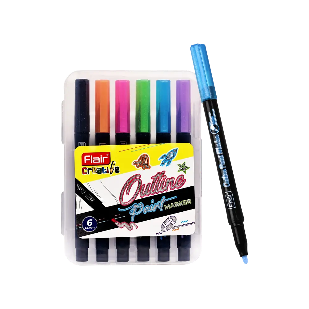 Flair Creative Outline Paint Marker Set – 6 Colors Metallic Double Line Markers for Doodling, Journaling, and DIY Crafts