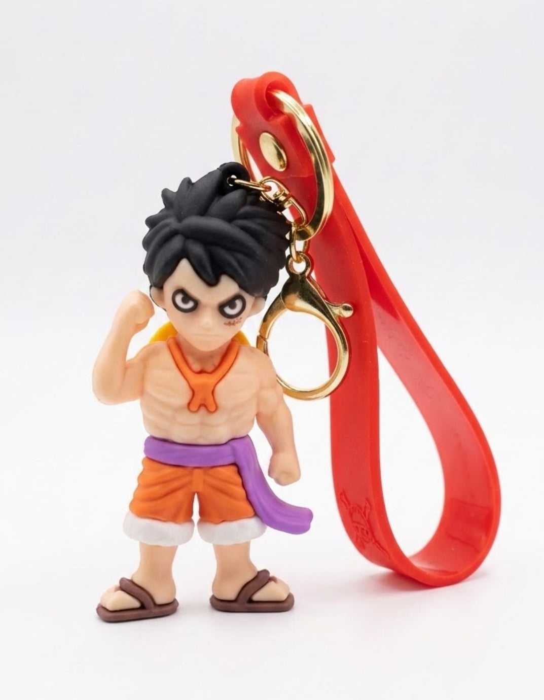 One Piece Monkey D. Luffy Rubber Keychain with Red Wrist Strap – Cute Anime Keyring