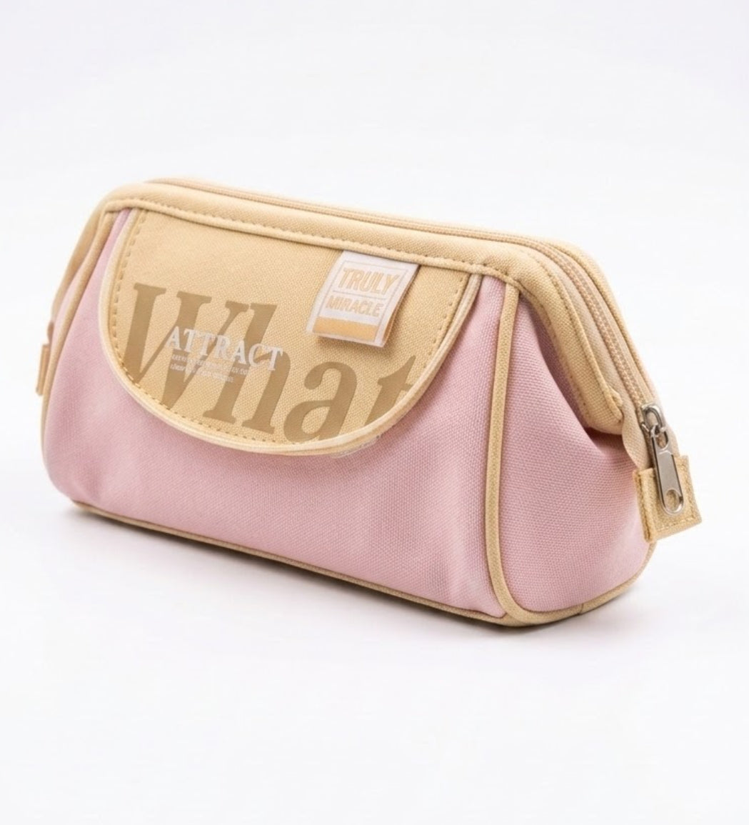 Aesthetic Pink Canvas Pencil Case – Kawaii Large Capacity Stationery Pouch, Wide Opening Doctor Bag Style Pen Case Organizer for School Students & Girls