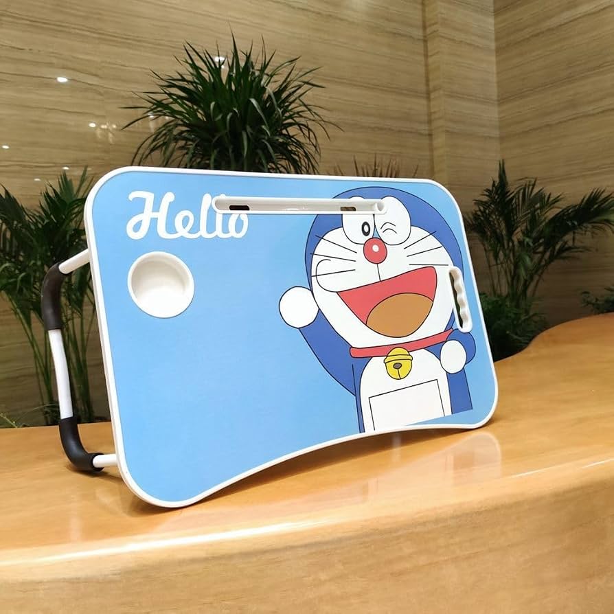 Doraemon Folding Laptop Desk for Bed – Portable Kids Study Table with Cup Holder & Tablet Slot