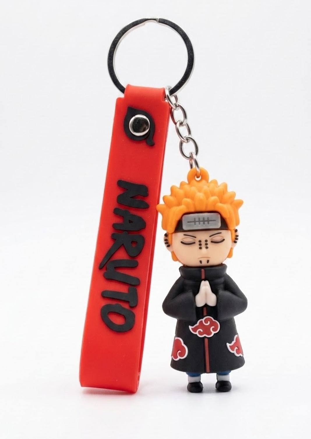 Naruto Akatsuki Pain Keychain | Anime Figure Keyring with Red Wrist Strap