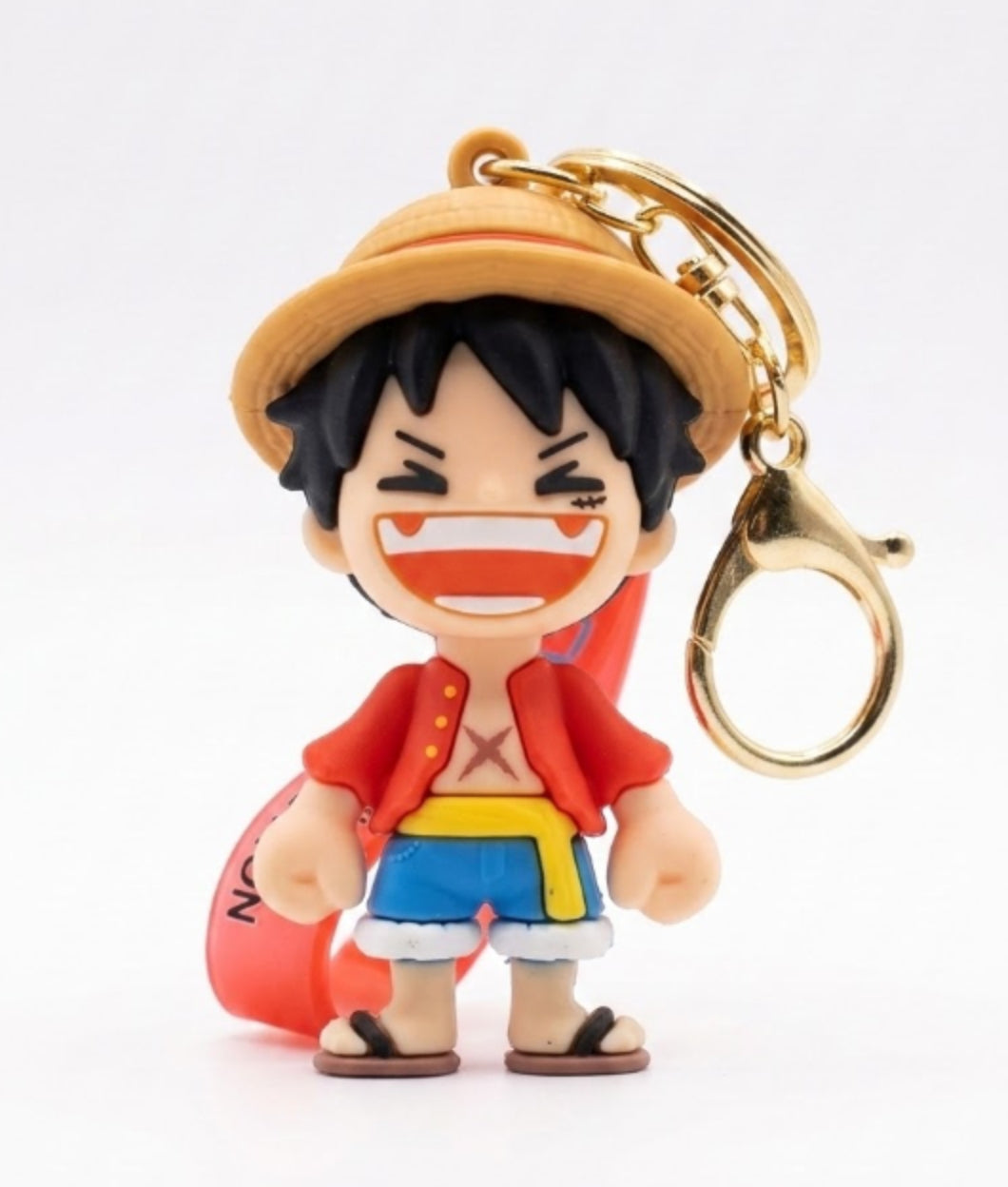 One Piece Monkey D. Luffy Smiling Rubber Keychain – Cute Anime Straw Hat Keyring with Red Wrist Strap