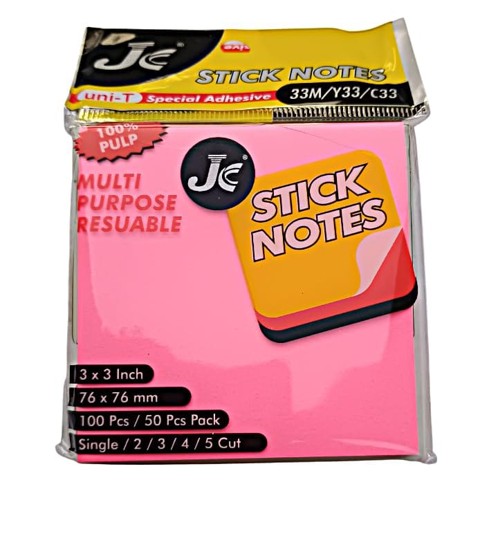 Stick Notes (Sticky Notes), Multi Purpose Reusable,Multicolour Sticky Note, 3x3 Inch, 76x76mm, 100 Pieces, Special Adhesive