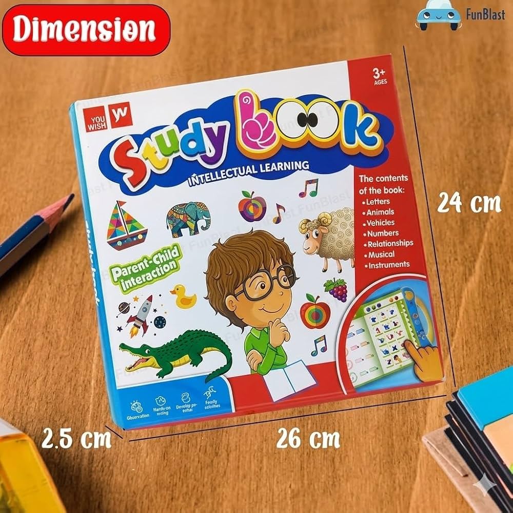 FunBlast Kids Electronic Study Book – Interactive Educational Talking Toy for Toddlers Learning Letters, Numbers & Animals