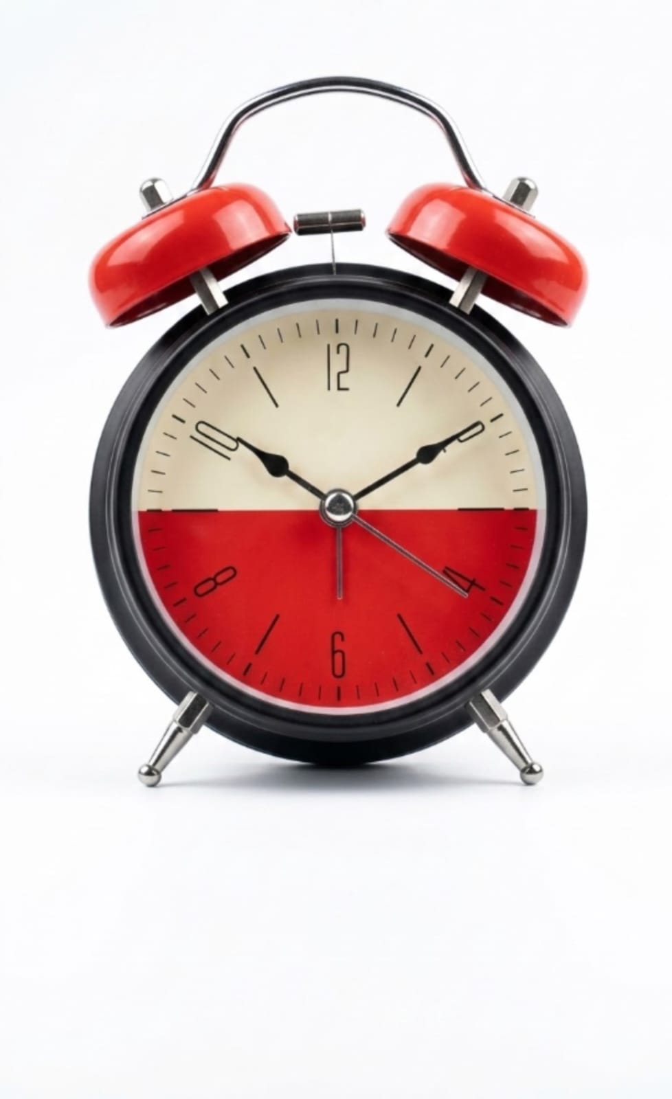 Retro Twin Bell Analog Alarm Clock – Extra Loud Mechanical Double Bell, Silent Non-Ticking (Red & Black Split Dial)