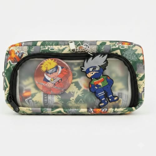 Naruto & Kakashi Anime Pencil Case – Clear Window Double Zipper Stationery Pouch