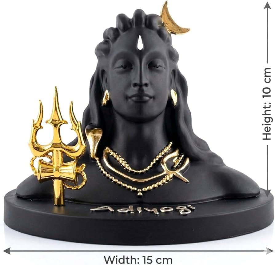 Adiyogi Shiva Statue for Car Dashboard & Home Decor (10cm x 15cm) – Premium Matte Black Lord Shiva Idol with Golden Trishul & Crescent Moon