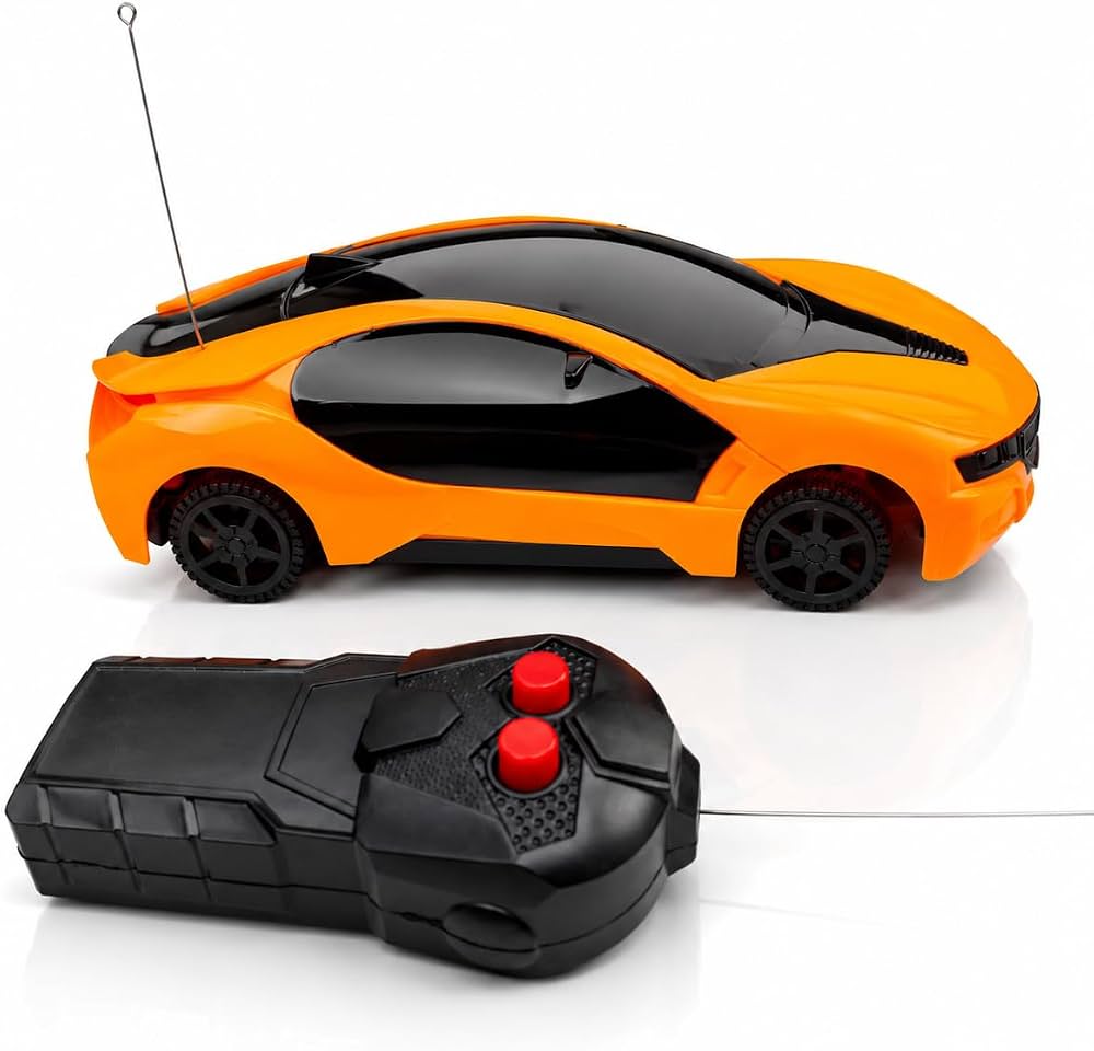Rechargeable Orange RC Sports Car Toy – Remote Control Racing Car with Functional LED Lights for Kids