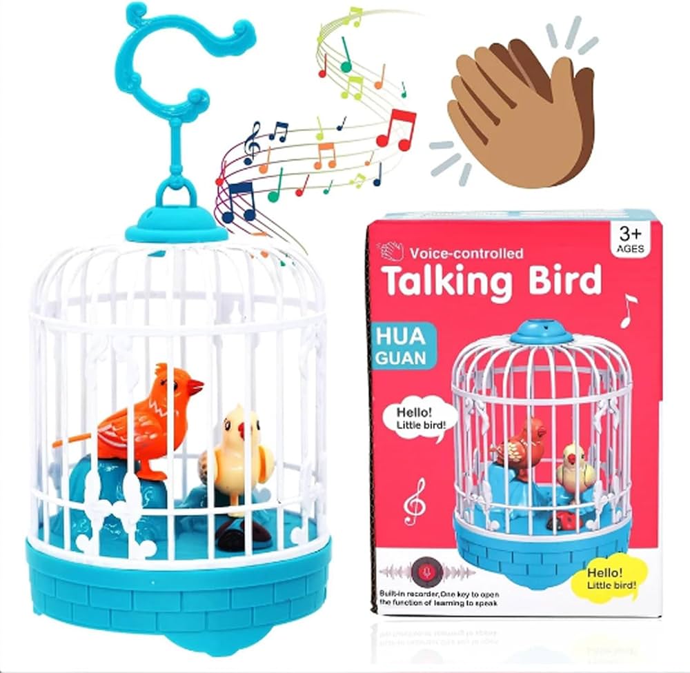 Interactive Voice-Controlled Talking Bird Toy Cage – Electronic Musical Chirping Birds for Kids 3+