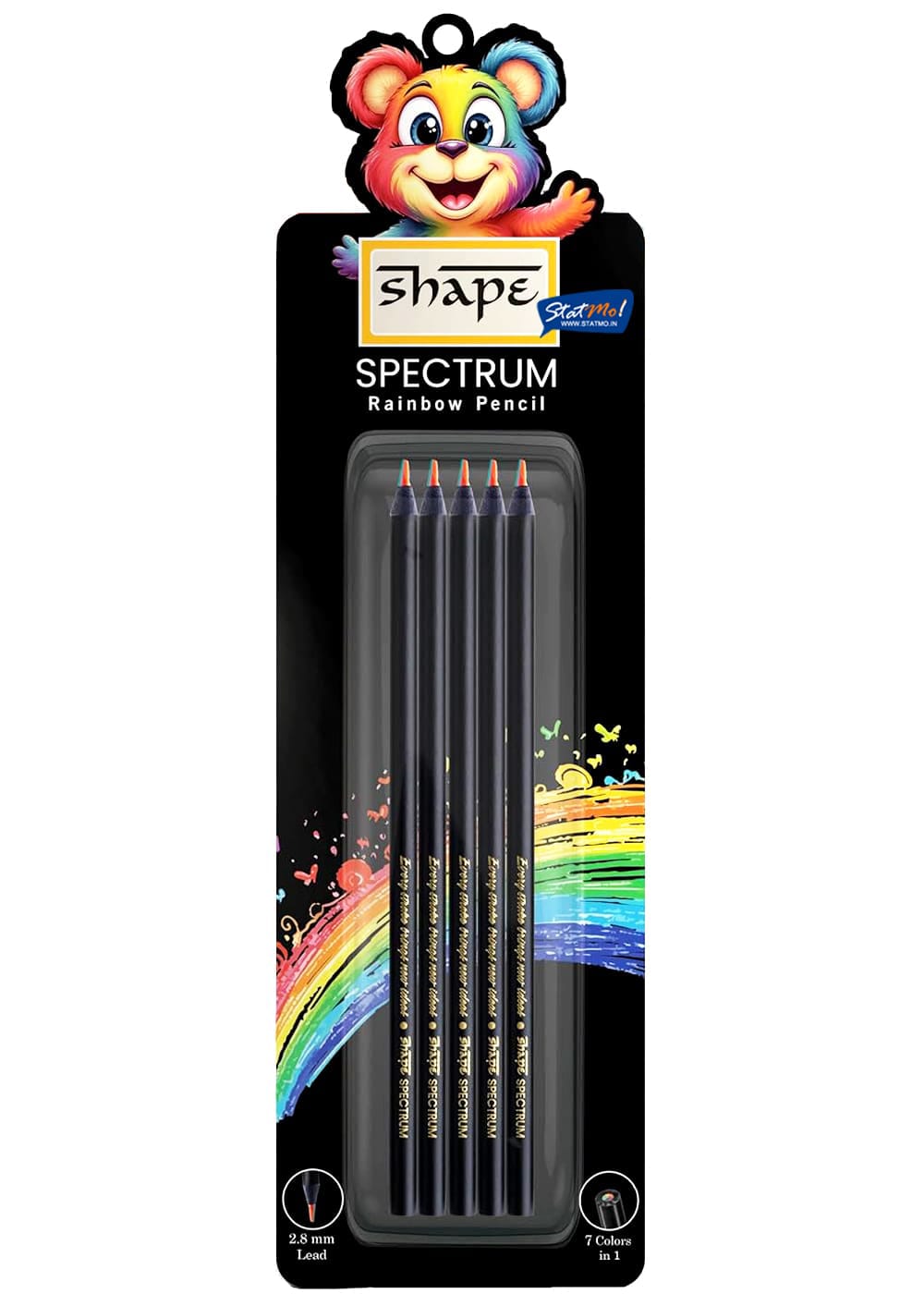 Shape Spectrum Rainbow Pencil Set, 7 Colors in 1, 2.8mm Lead, Triangular Grip, Multicolour Drawing Pencils for Kids, Wood Material, 12 Count, Ages 3+