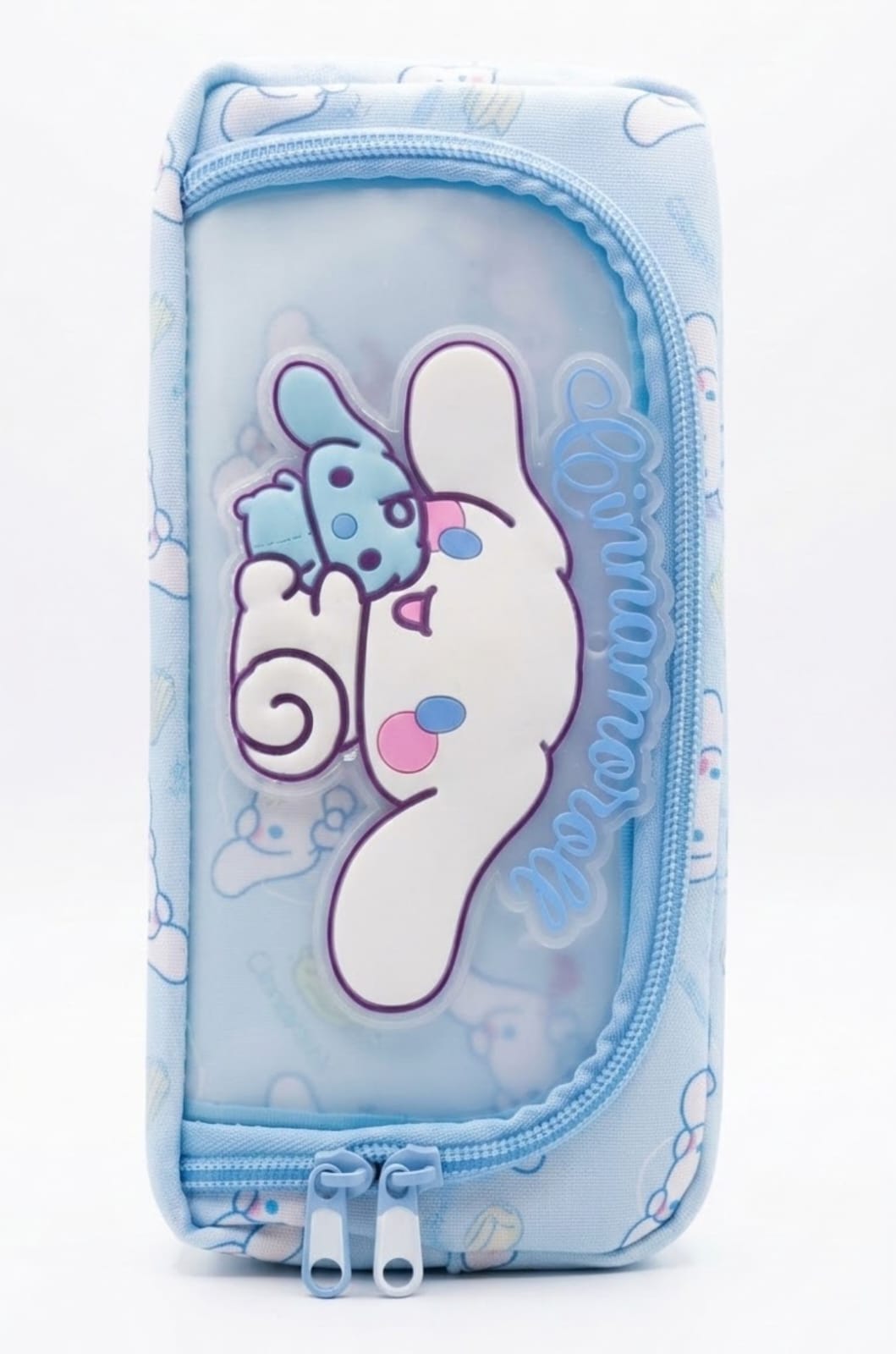 Cute Cinnamoroll Pencil Case – Kawaii Blue Sanrio Themed Pencil Pouch, Clear Window Stationery Organizer with 3D Cinnamoroll & Plush Friend Accent for Girls