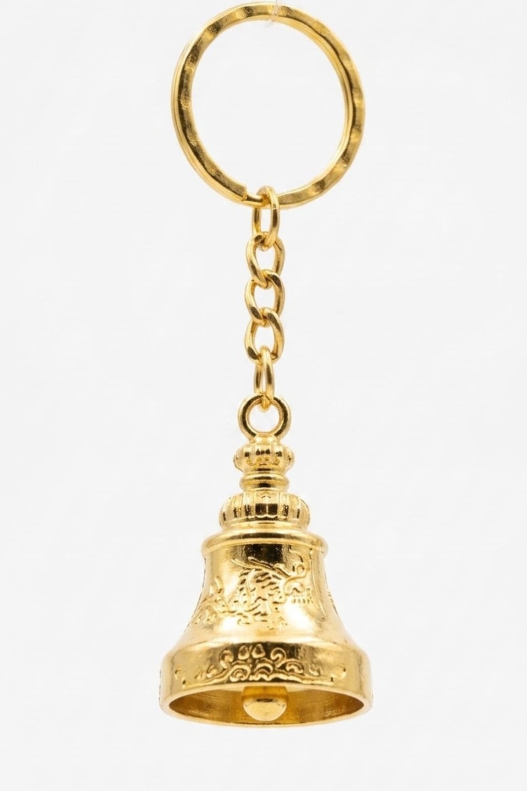 Vintage Gold Brass Bell Metal Keychain – Feng Shui Lucky Dragon Engraved Keyring
