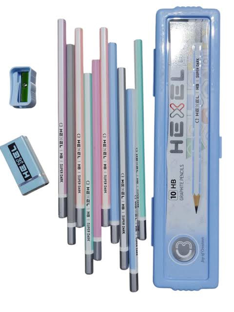 Hexel HB Graphite Pencils Set – Pack of 10 Super Dark Writing Pencils with Plastic Pencil Case, Sharpener, and Eraser, School Supplies Kit