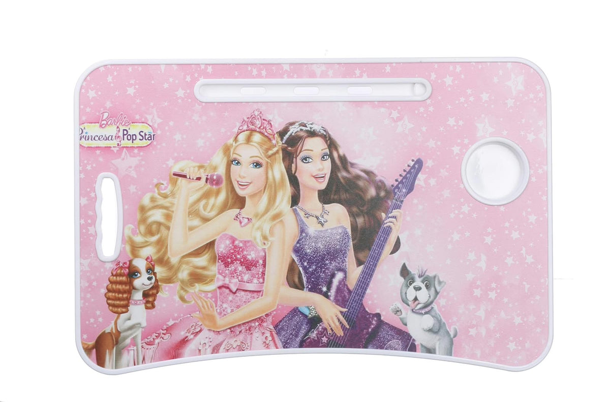 Barbie The Princess & the Popstar Folding Laptop Desk – Kids Bed Study Table with Cup Holder & Tablet Slot