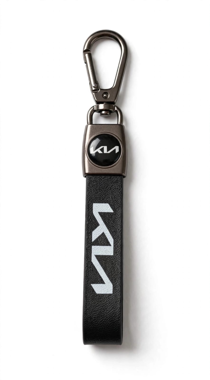 New Kia Logo Black Leather Keychain – Premium Car Fob Keyring with Gunmetal Clip