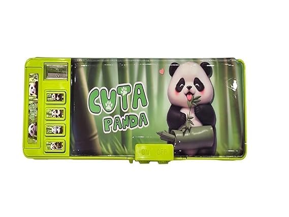 Cute Panda Magnetic Pencil Box – Multi-Functional Stationery Case with Built-in Sharpener & Pop-Up Buttons