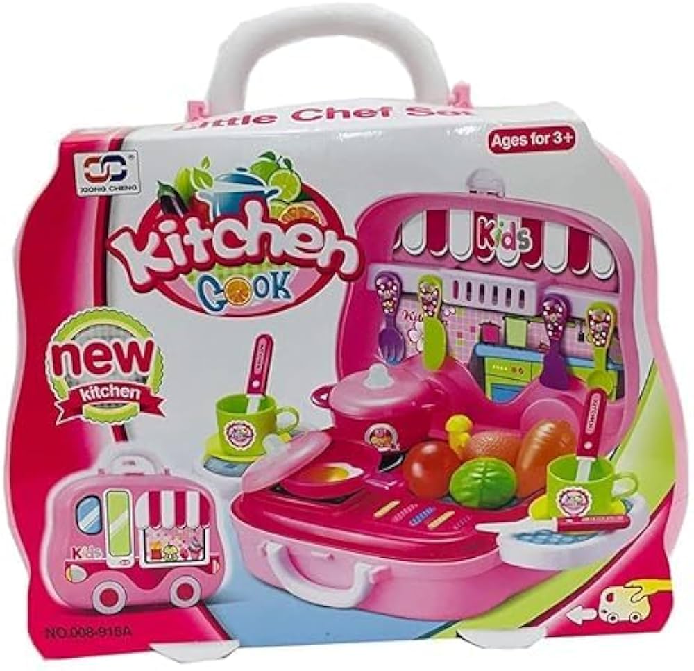 Little Chef Kitchen Cook Playset – Portable Toy Suitcase Kitchen Set with Pots, Pans, and Play Food Accessories, Role Play Toy for Kids Ages 3+