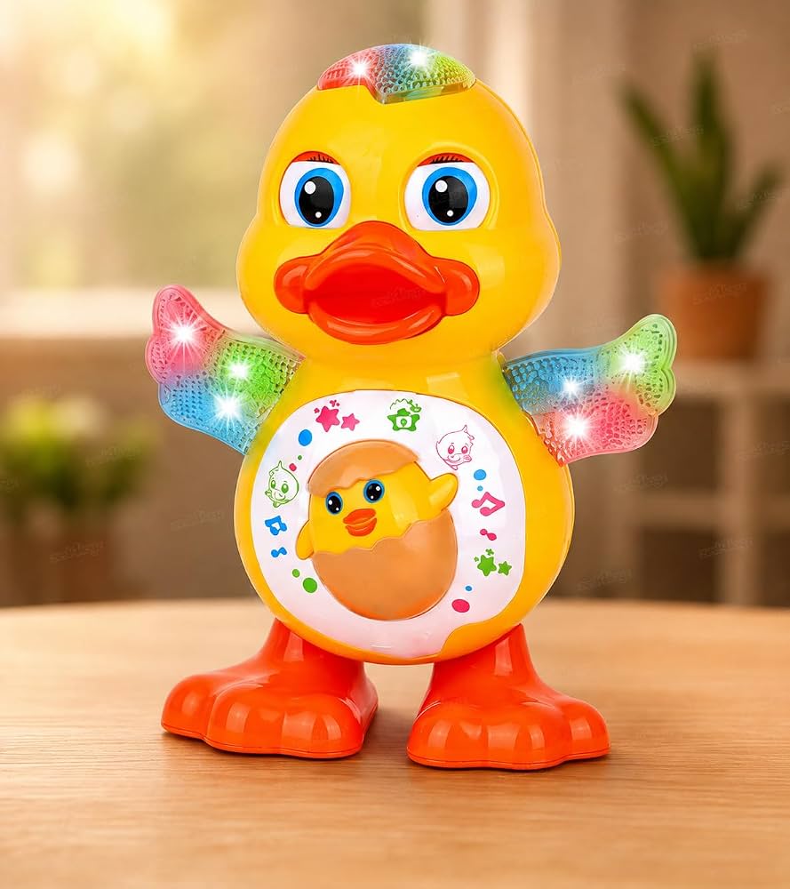 Interactive Dancing Yellow Duck Toy – Musical Walking & Singing Toy with Colorful LED Lights