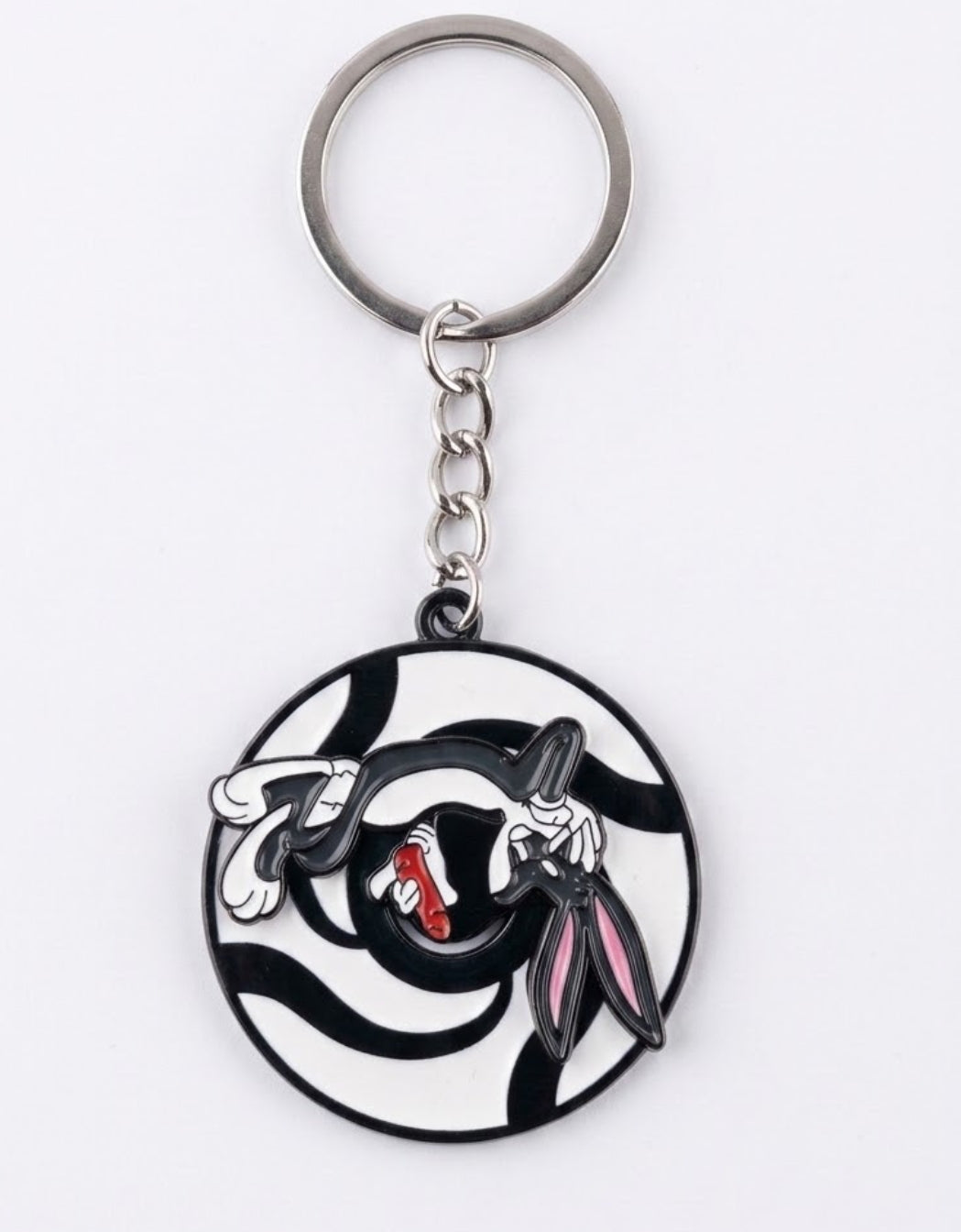 Looney Tunes Bugs Bunny Metal Keychain – Vintage Cartoon Spiral Hypnotic Keyring