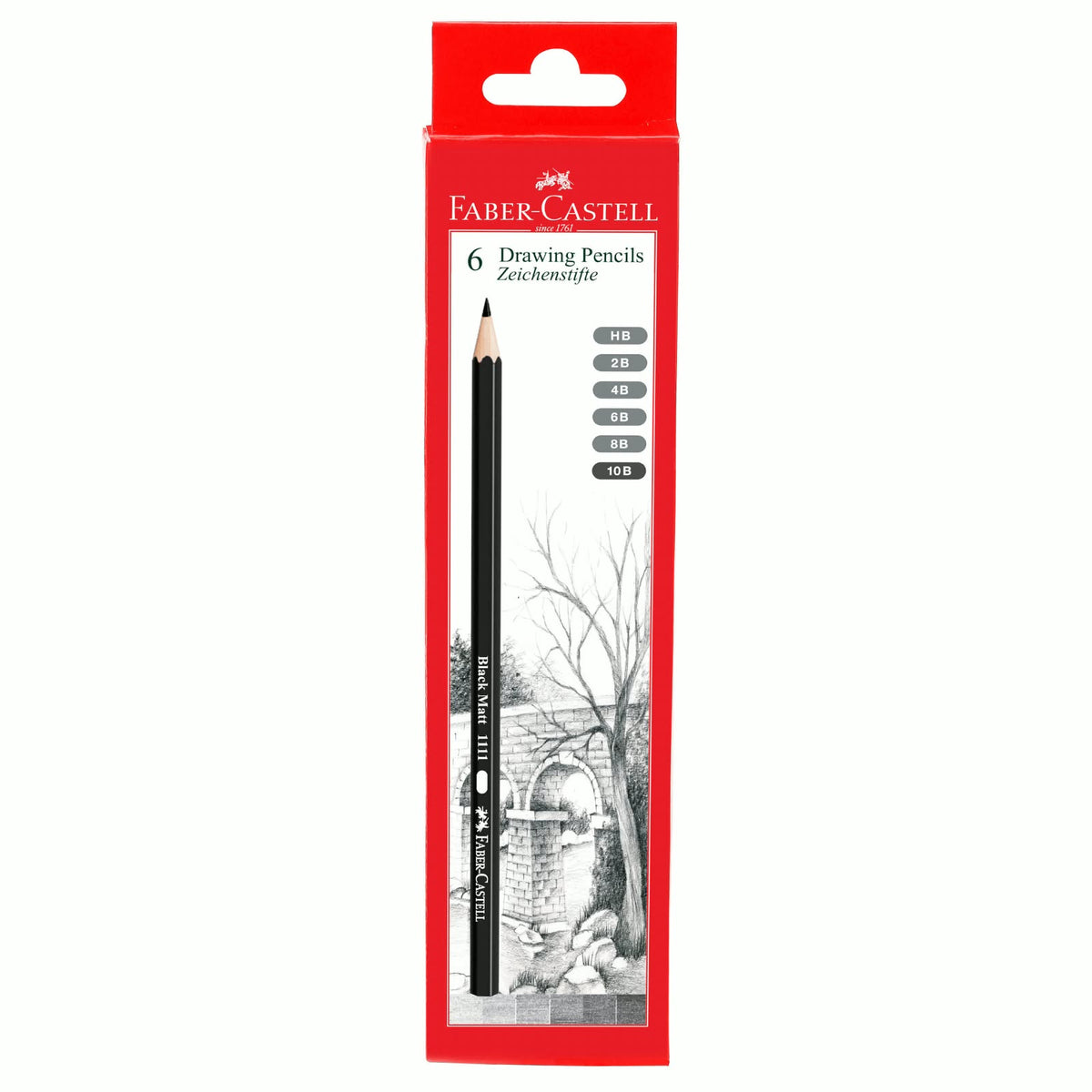 Faber-Castell Black Matt 1111 Drawing Pencils Pack – Set of 6 Premium Sketching Graphite Pencils for Artists, Shading & Professional Art Supplies