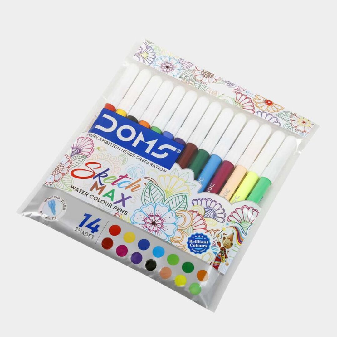 Doms Sketch MAX 14 Shades Watercolour Sketch PENS | Brilliant & Intense 14 Colours | Unique Push Resisitant Tip | Ventilated Caps