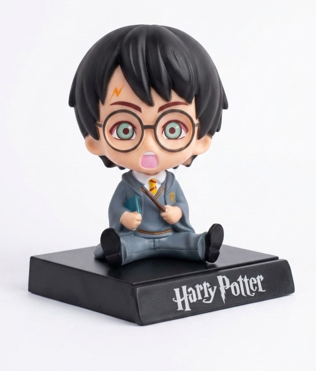 Harry Potter Chibi Figurine with Phone Stand Base – Wizarding World Anime Collectible Bobblehead Doll for Car Dashboard & Desk