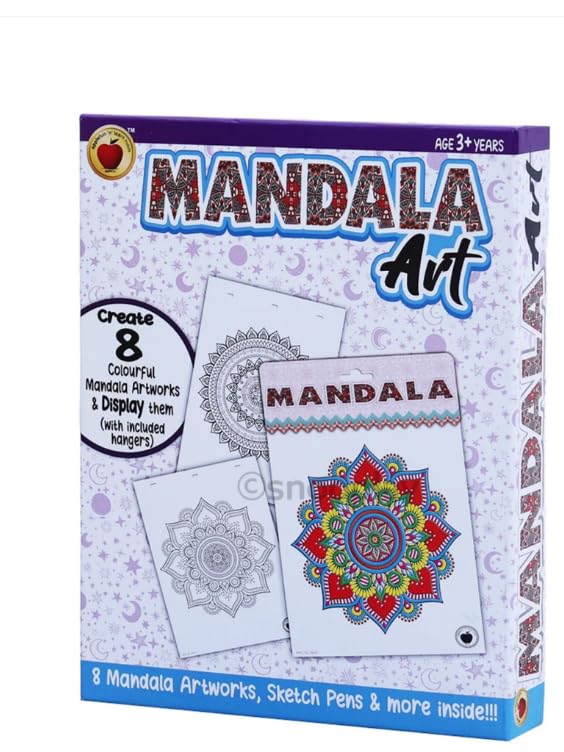 Mandala Art Coloring Kit for Kids – 8-Piece Creative Craft Activity Set with Sketch Pens & Hangers