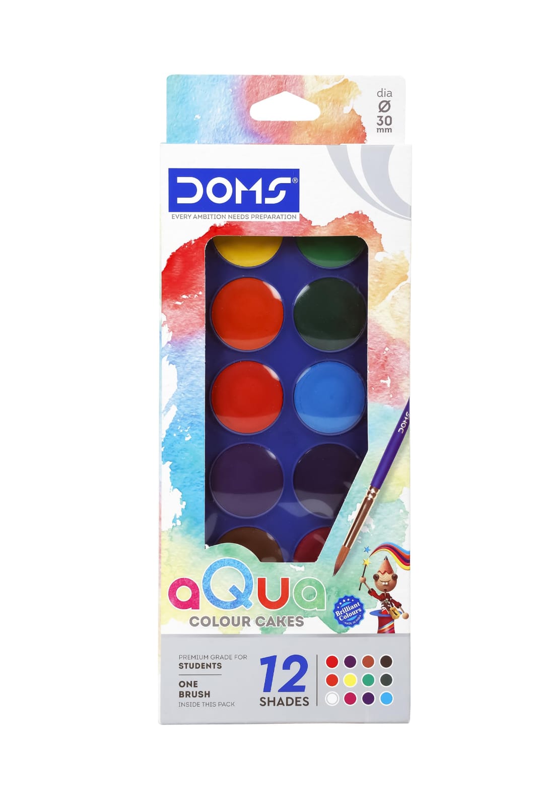 DOMS Watercolour Cakes 12 Shades (30 mm) (Set of 1, Multicolor)