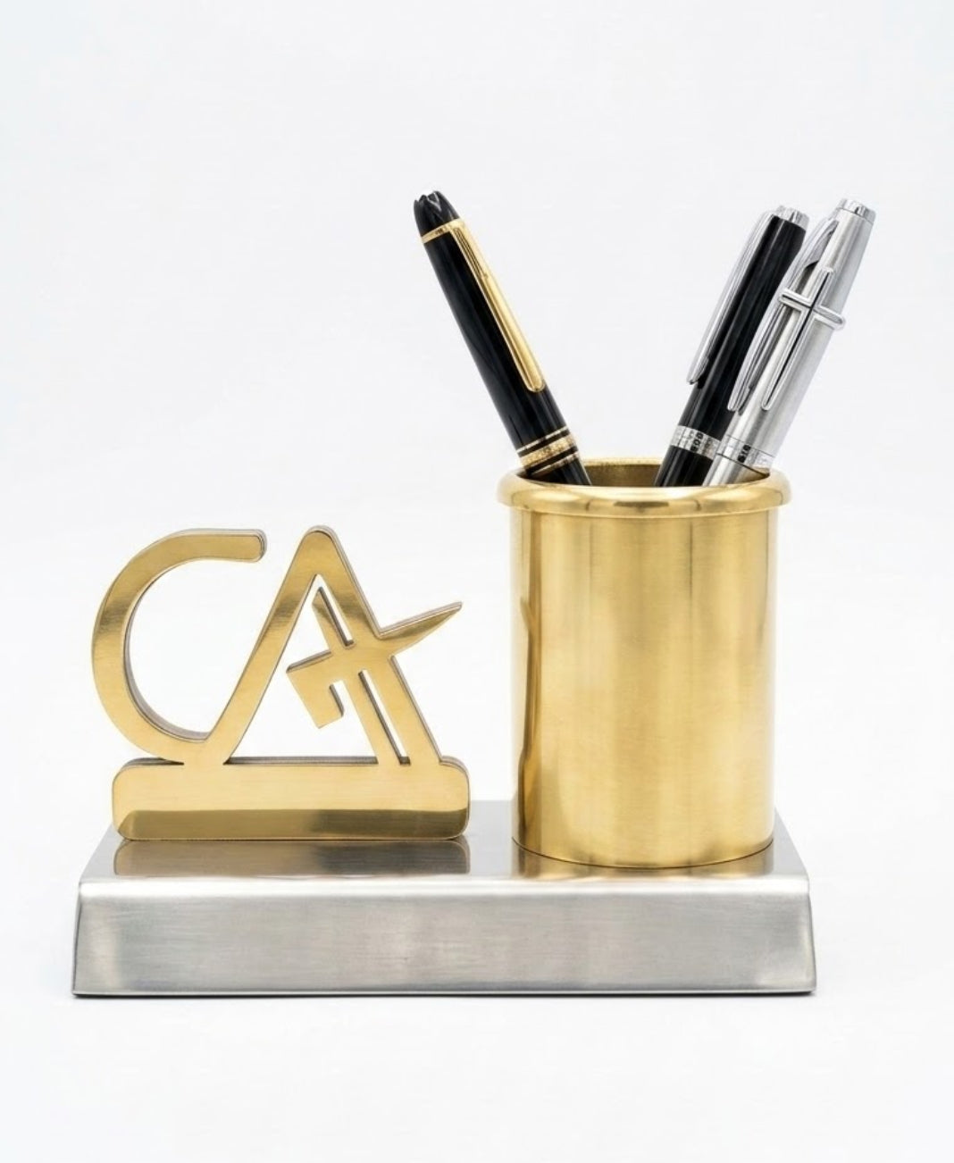 Chartered Accountant Brass Pen Holder – Luxury CA Logo Desk Organizer Gift