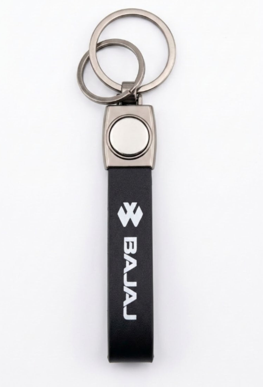 Premium Bajaj Leather Keychain with Metal Multi-Ring Loop – Durable Black Wristlet Key Ring for Bajaj Pulsar, Dominar & Avenger Motorcycles