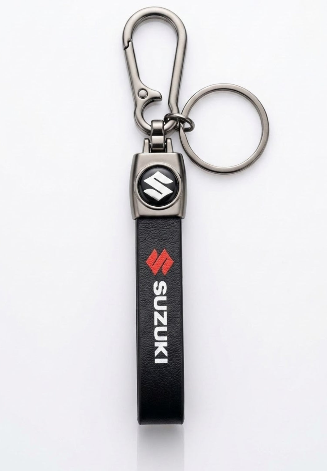 Suzuki Leather Car Keychain | Premium Logo Keyring with Carabiner Clip for Car & Bike