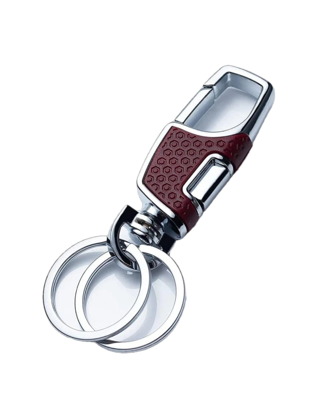 Premium Zinc Alloy Carabiner Keychain with Burgundy Honeycomb Texture – Heavy-Duty Anti-Lost Car Key Clip – Luxury Dual Ring Valet Key Holder & Belt Loop Hook for Men & Women