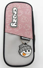 Cute Crazy Doodle Pencil Case – Streetwear Aesthetic Pencil Pouch with Beanie Smiley Face Keychain, Large Capacity Pink & Gray Canvas Stationery Organizer for Kids