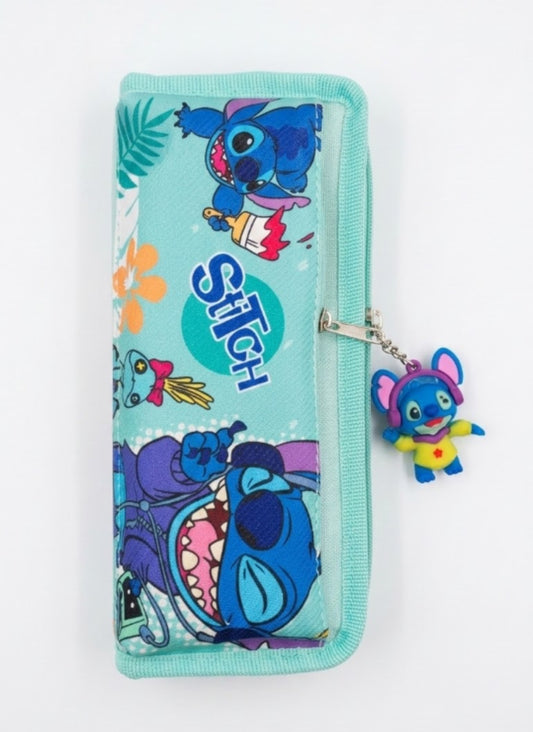 Cute Disney Stitch Pencil Case – Kawaii Blue Stitch Stationery Pouch, Large Capacity Canvas School Organizer with 3D Stitch Keychain for Kids & Girls