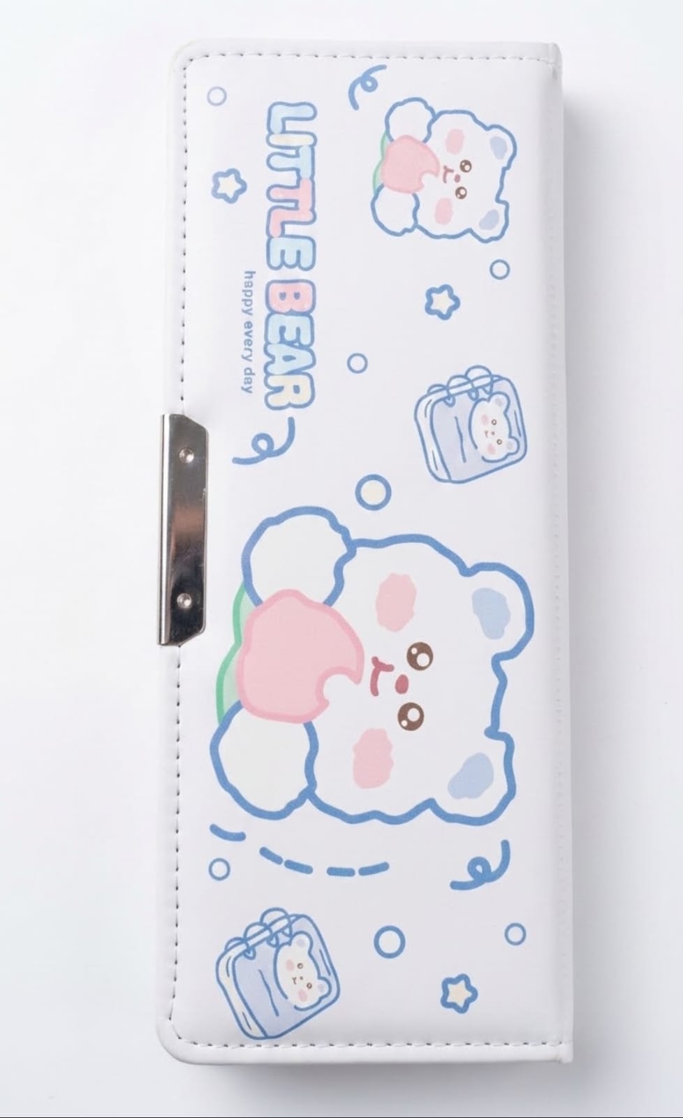 Cute Little Bear Pencil Box – Kawaii Magnetic Pastel Stationery Case, White Hard Shell Multi-Functional Pencil Case Organizer with Mirror & Sharpener for Kids