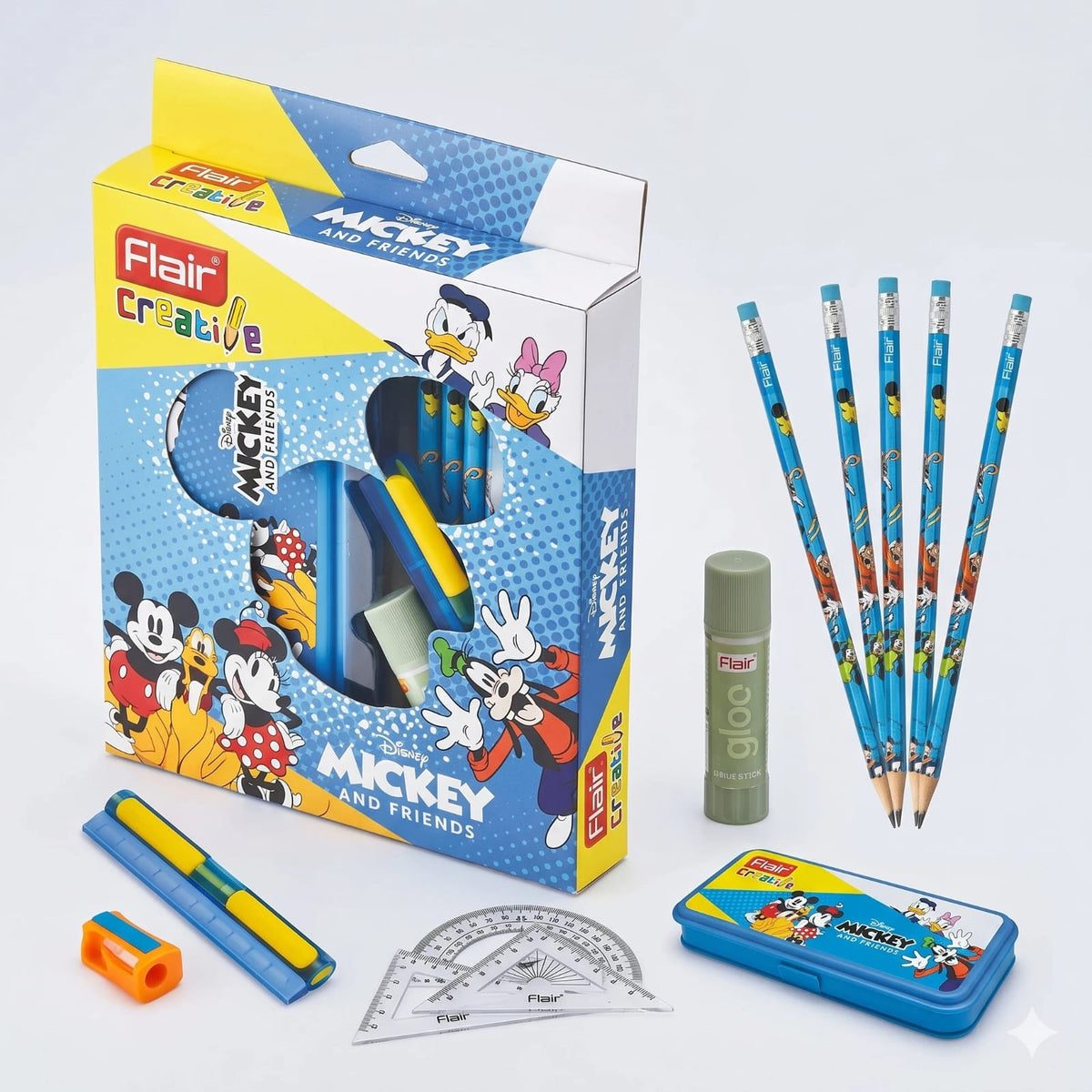 Flair Creative Stationery Kit – 150 | Disney Mickey and Friends Theme | Colouring & Writing Kit for Kids | Ideal for School & Gifting