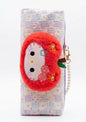 Cute Hello Kitty Pencil Case – Kawaii Plush Red Apple Stationery Pouch, Large Capacity Woven Pastel Pen Case with Faux Pearl Wristlet Strap for Girls