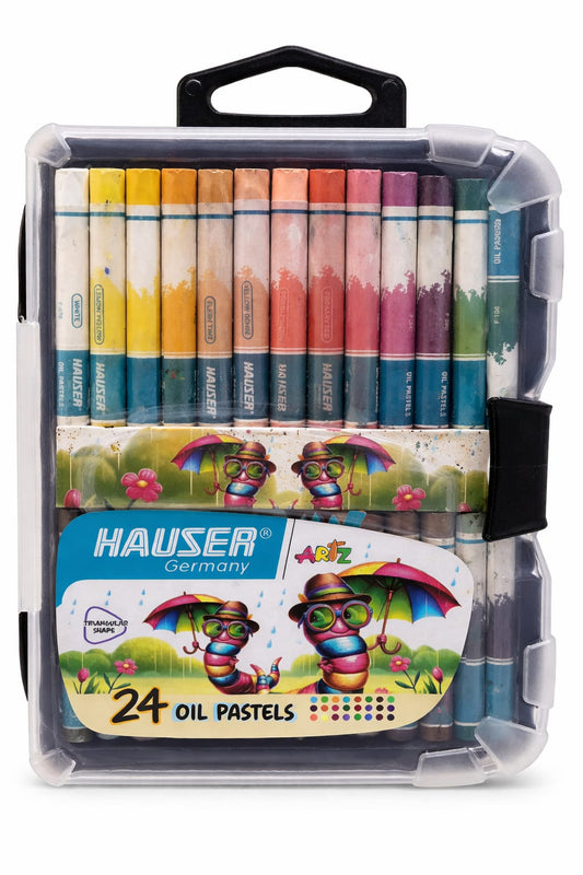 HAUSER ARTZ Oil Pastels | 24 Vibrant Shades in a Durable Plastic Box, Smooth & Blendable Colors for Artists, Students, and Hobbyists - Ideal for Drawing, Sketching, and Painting