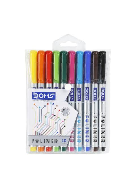 DOMS F9 Liner Pens Set of 10 Shades | Fine Tip Water-Based Sketch & Drawing Pens for Writing, Coloring & Detailing