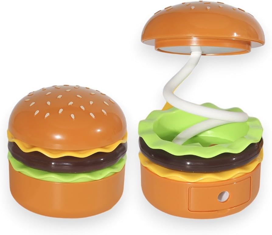 Cute Burger LED Desk Lamp - USB Rechargeble Foldable Night Light For Kids