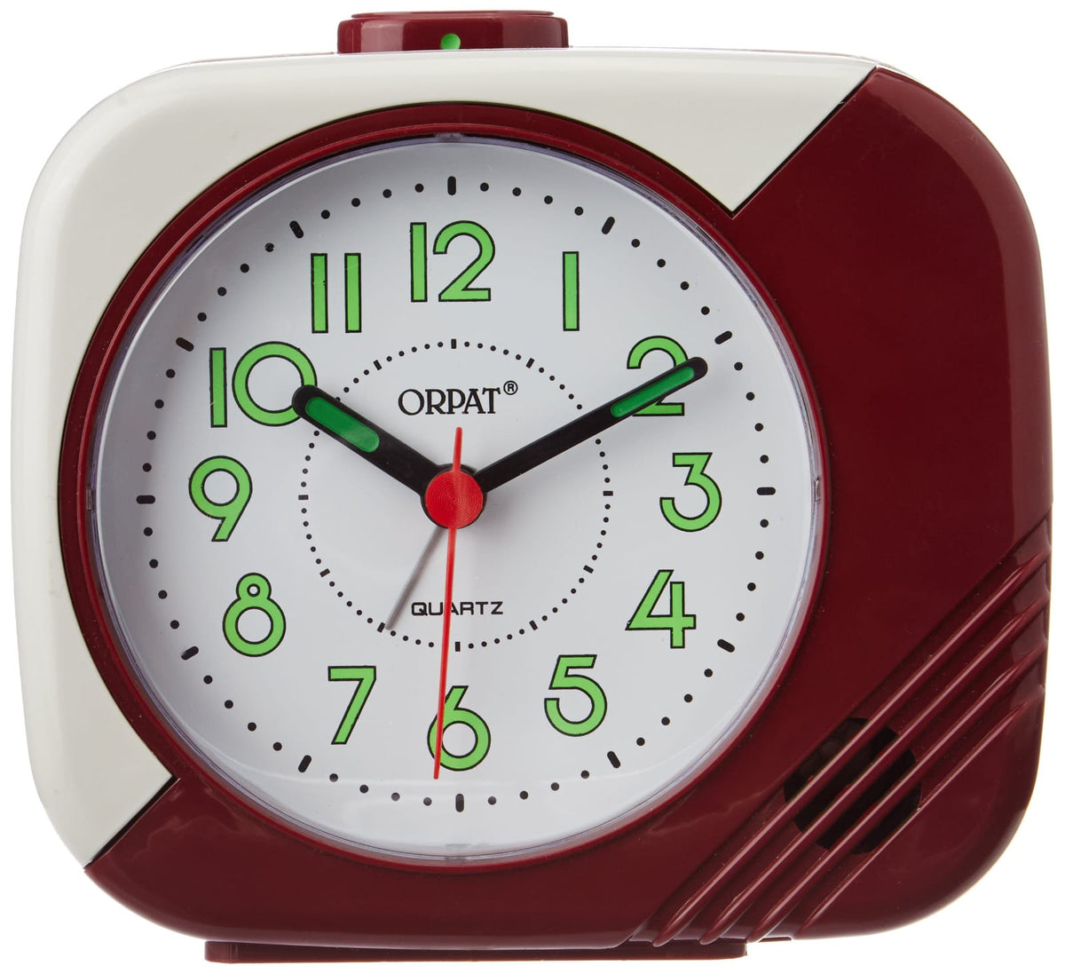 Orpat TBB-207 Quartz Analog Alarm Clock – Loud Beep Buzzer & Glow Dial (Burgundy)