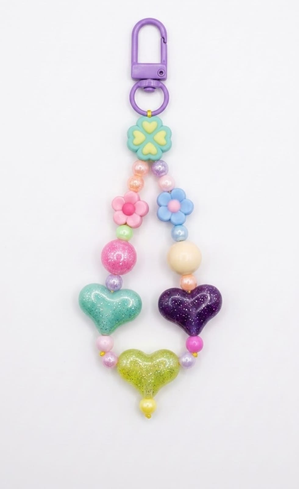 Pastel Pastel Beaded Heart Keychain – Y2K Aesthetic Bag Charm