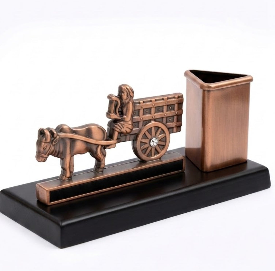 Vintage Bullock Cart Pen Holder – Antique Bronze Finished Desk Organizer & Showpiece