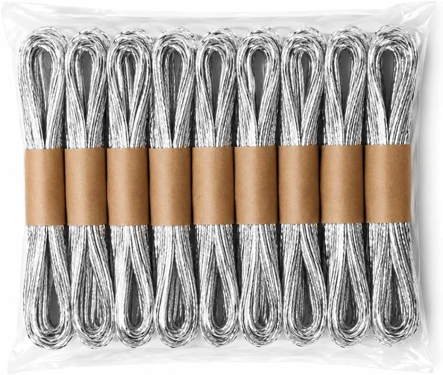 Metallic Silver Zari Thread & Craft Cord  – 1mm Non-Elastic Braided String for Gift Wrapping, Jewelry Making, Macrame, and Festive DIY Decoration