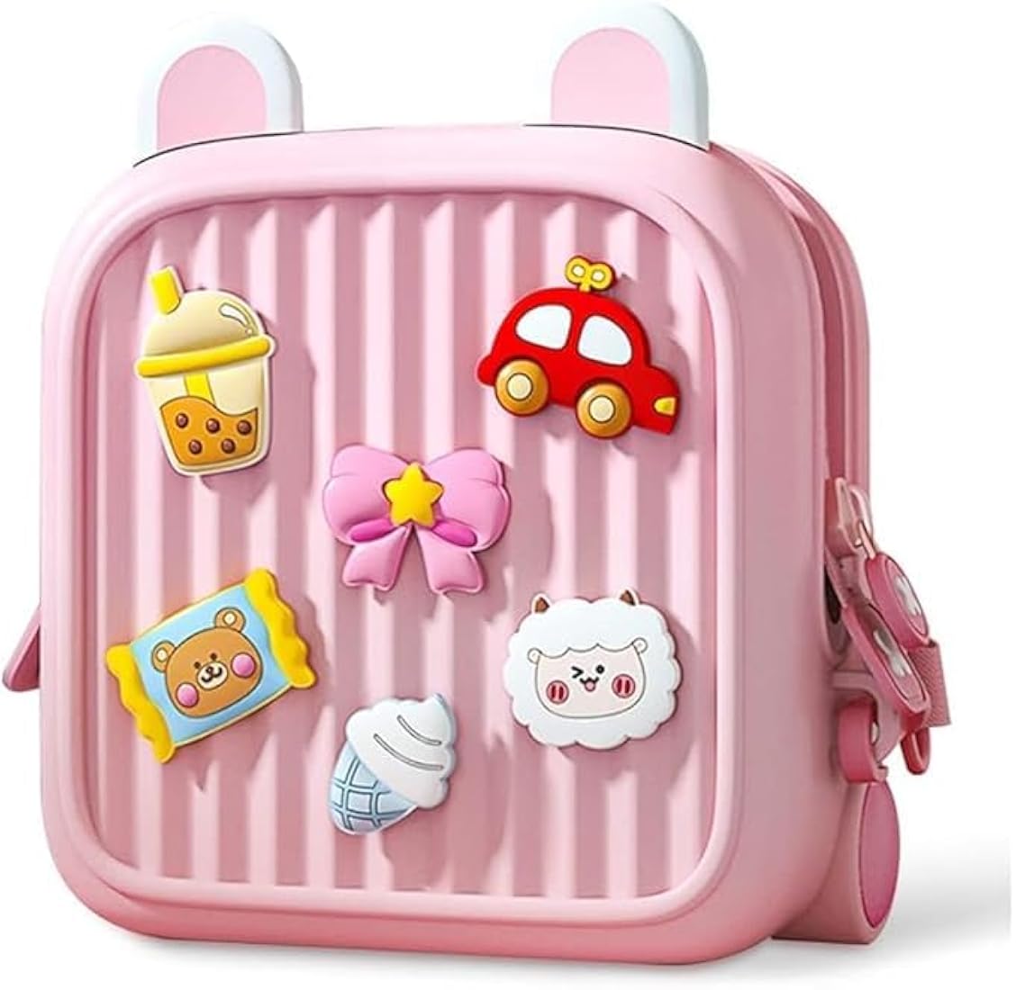Cute Kids Silicone Crossbody Bag – Pink Toddler Shoulder Purse with DIY Cartoon Charms