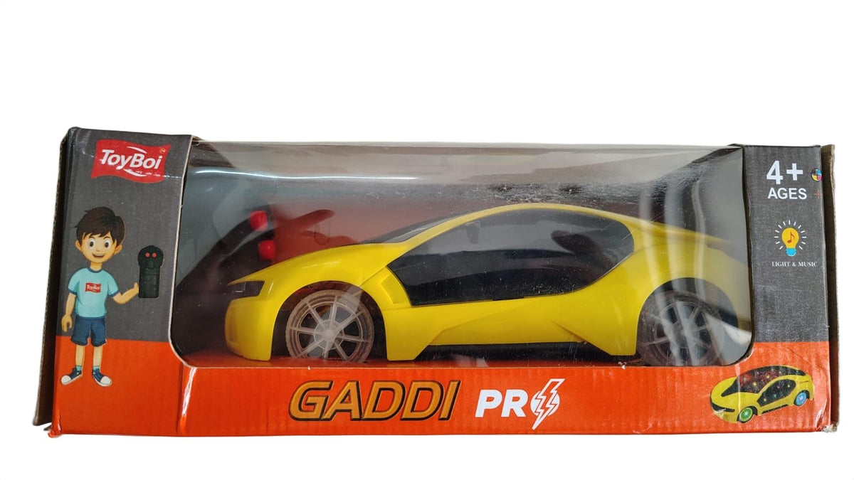 ToyBoi Gaddi Pro Remote Control Car – Yellow RC Sports Car Toy with Light & Music Features for Kids (Ages 4+)