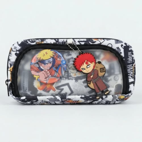 Naruto & Gaara Clear Window Pencil Case - Large Capacity Double Zipper Anime Stationery Pouch with Bonus Badges