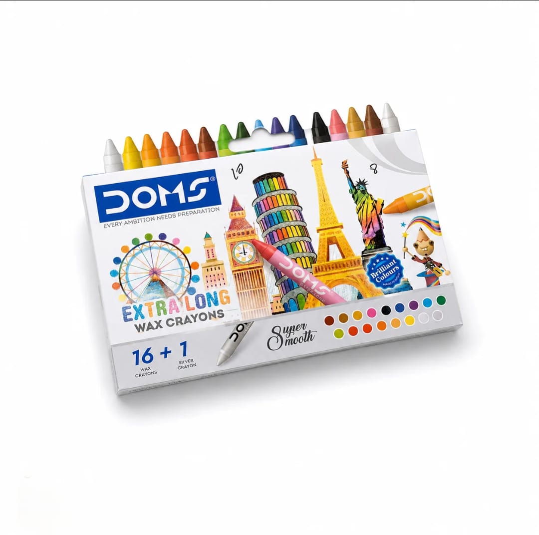 Doms Extra Long Wax Crayons With 1 Silver Crayon, 17 pcs
