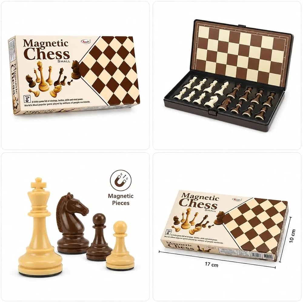 Annie Small Magnetic Chess Set – Folding Travel Chess Board with Built-In Storage Slots, Portable Mini Strategy Board Game for Kids & Adults