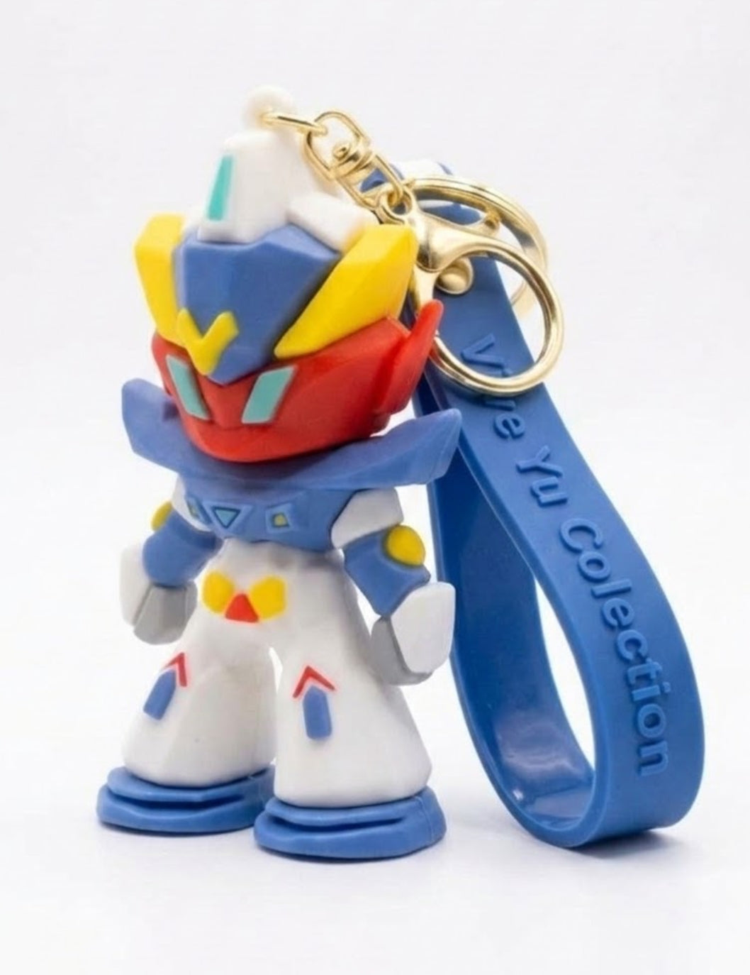 Chibi Mecha Robot Rubber Keychain with Blue Wrist Strap – Cute Anime Figure Keyring